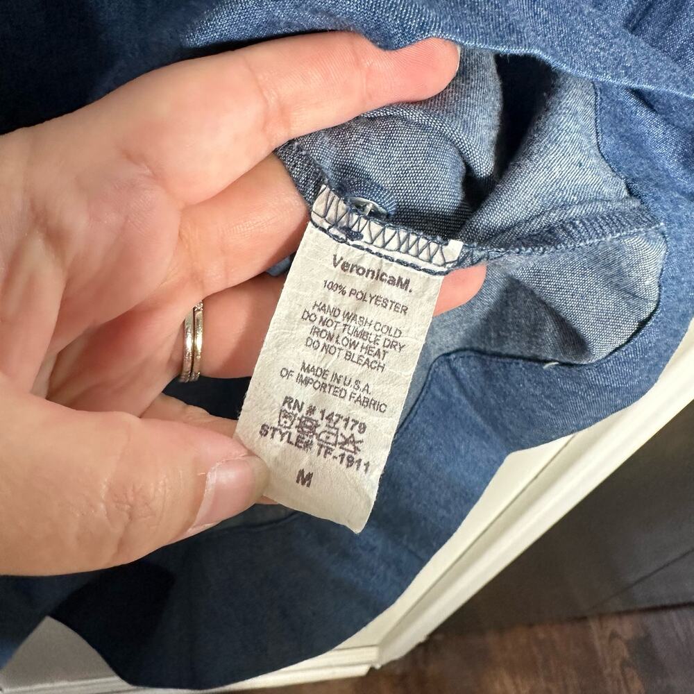 Veronica M Women's Chambray Puff Sleeve Blouse Size Medium - Picture 6 of 6